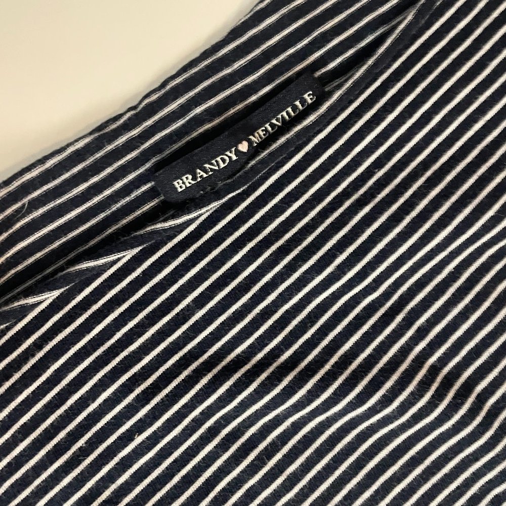 Navy Blue and White Off the Shoulder Cropped T-Shirt